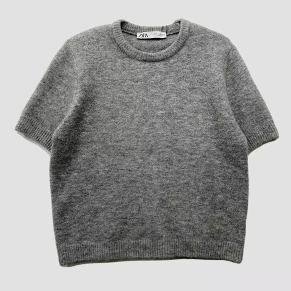 ZARA GREY WOOL BLEND SHORT SLEEVE SWEATER - Picture 1 of 2